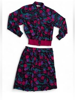Anthony Sicari Made is USA Vibrant Floral Two-Piece Skirt Set in Magenta & Teal